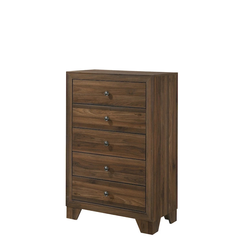 Linette 5 Piece Cherry Brown Panel Bedroom Set