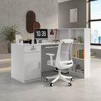 Timechee Reception Desk L-Shaped Counter w/ Lockable Storage, White