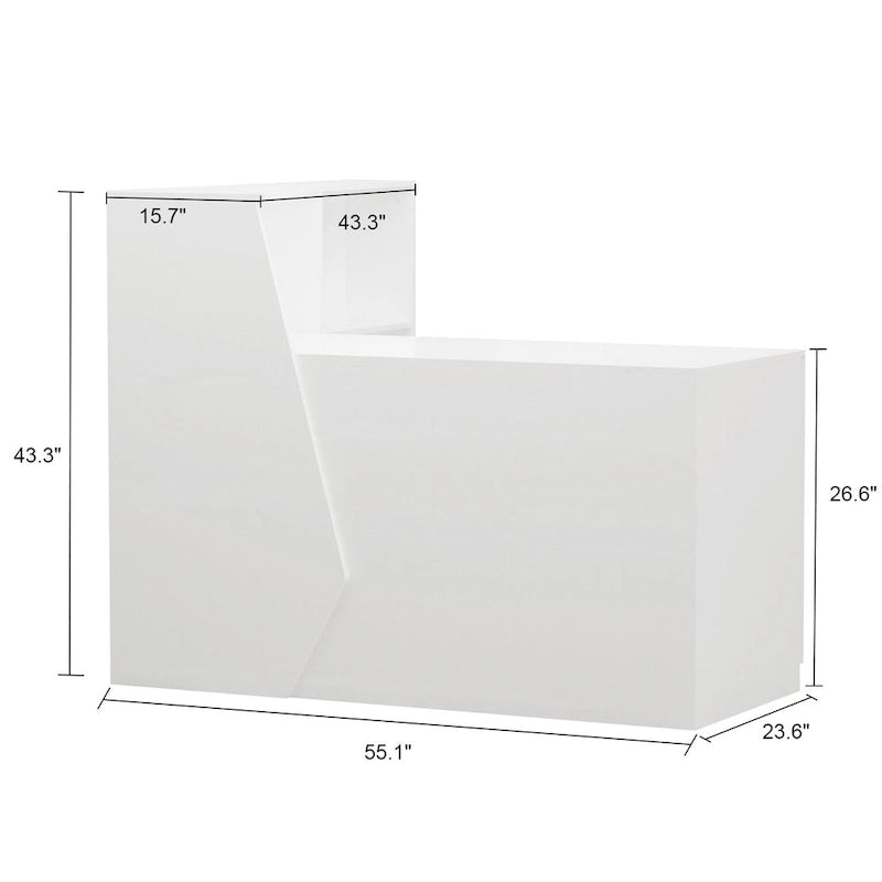 Timechee Reception Desk L-Shaped Counter w/ Lockable Storage, White