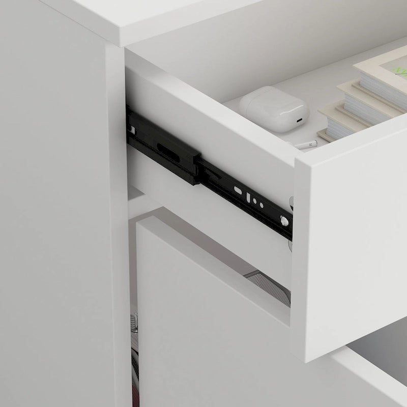 Timechee Reception Desk L-Shaped Counter w/ Lockable Storage, White