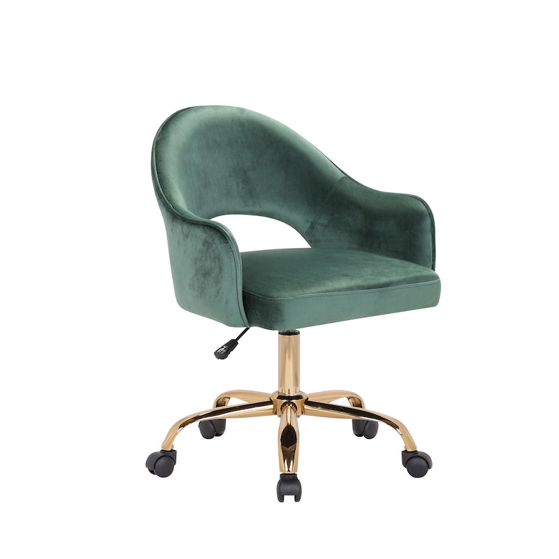 Porthos Home Camron Velvet Swivel Office Chair, Golden Chrome Legs
