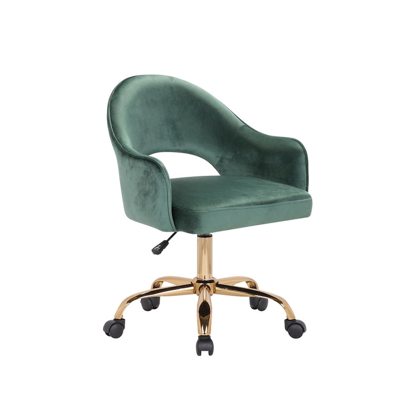 Porthos Home Camron Velvet Swivel Office Chair, Golden Chrome Legs
