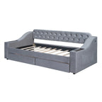 Upholstered Daybed with 2 Storage Drawers, Twin Size Daybed Frame with Storage Armrests and USB Port, Sofa Bed Frame for Bedroom