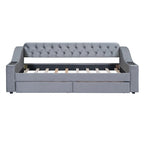 Upholstered Daybed with 2 Storage Drawers, Twin Size Daybed Frame with Storage Armrests and USB Port, Sofa Bed Frame for Bedroom
