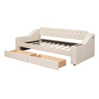 Upholstered Daybed with 2 Storage Drawers, Twin Size Daybed Frame with Storage Armrests and USB Port, Sofa Bed Frame for Bedroom