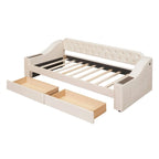 Upholstered Daybed with 2 Storage Drawers, Twin Size Daybed Frame with Storage Armrests and USB Port, Sofa Bed Frame for Bedroom