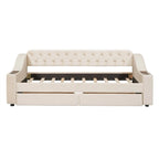 Upholstered Daybed with 2 Storage Drawers, Twin Size Daybed Frame with Storage Armrests and USB Port, Sofa Bed Frame for Bedroom