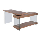 Somette Rotatable Glass and Walnut Veneer Wooden Desk