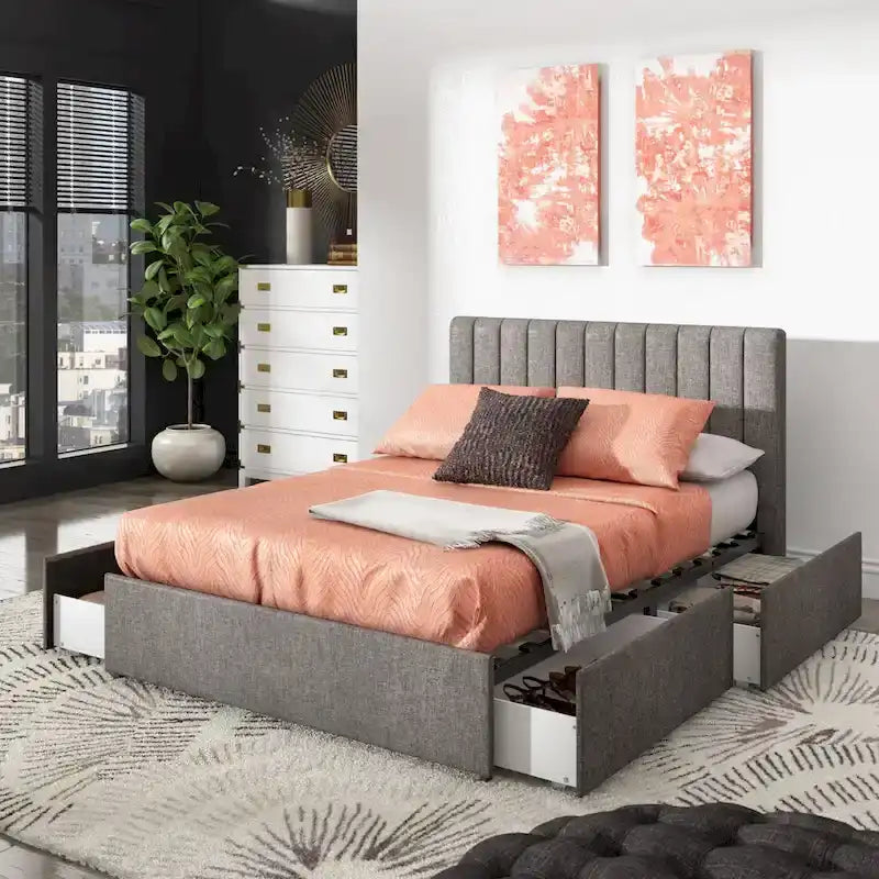 Arlert Grey Linen 4-drawer Storage Platform Bed by iNSPIRE Q Modern