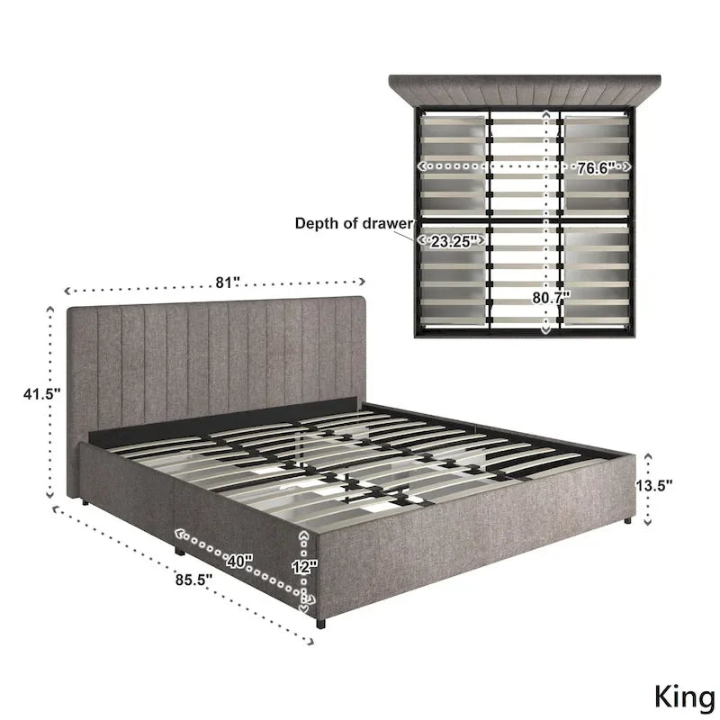 Arlert Grey Linen 4-drawer Storage Platform Bed by iNSPIRE Q Modern