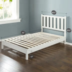Priage by ZINUS Off-White Wood Deluxe Platform Bed Frame with Headboard