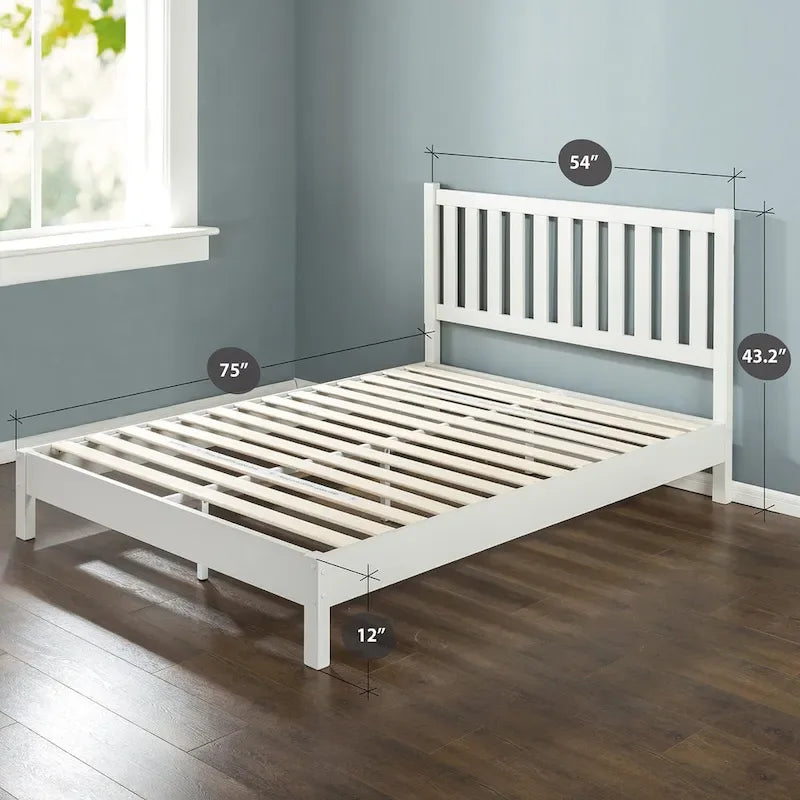 Priage by ZINUS Off-White Wood Deluxe Platform Bed Frame with Headboard