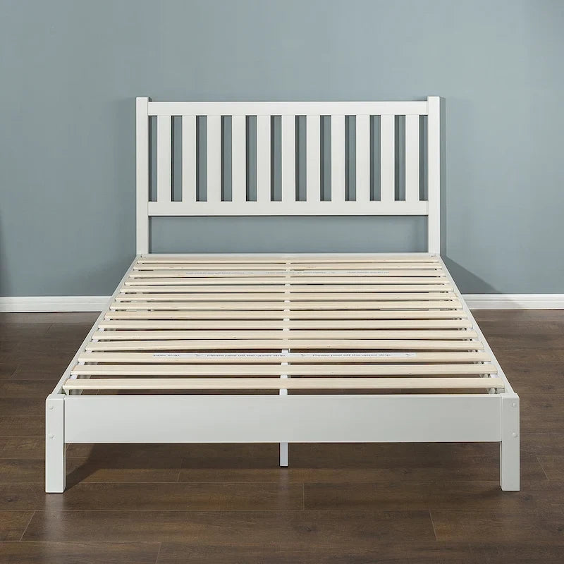 Priage by ZINUS Off-White Wood Deluxe Platform Bed Frame with Headboard