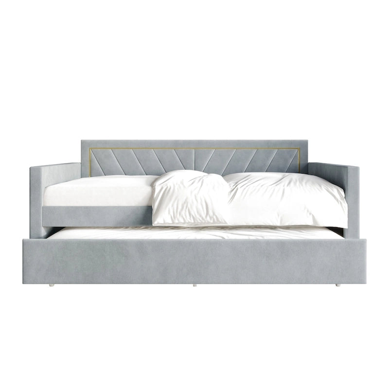 Glam Velvet Upholstered Twin Size Daybed with Trundle