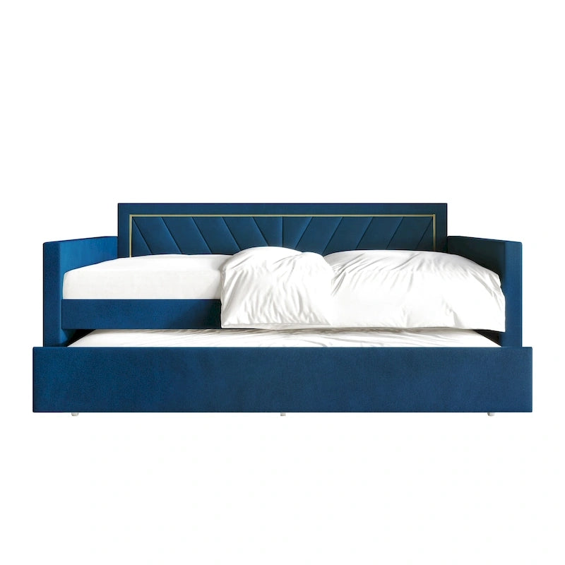 Glam Velvet Upholstered Twin Size Daybed with Trundle