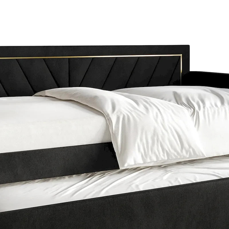 Glam Velvet Upholstered Twin Size Daybed with Trundle