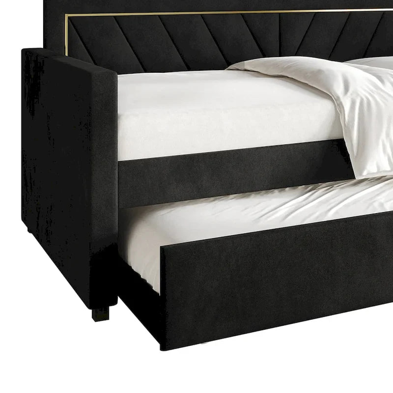 Glam Velvet Upholstered Twin Size Daybed with Trundle