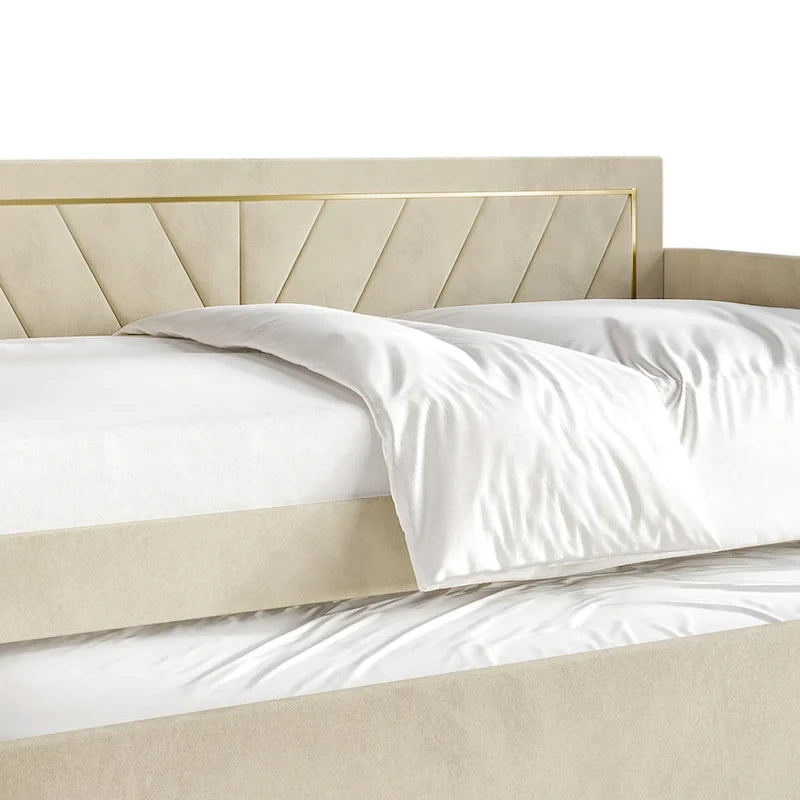 Glam Velvet Upholstered Twin Size Daybed with Trundle