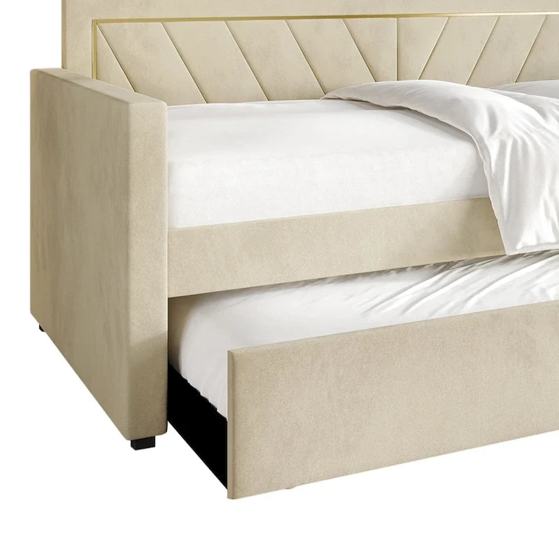 Glam Velvet Upholstered Twin Size Daybed with Trundle