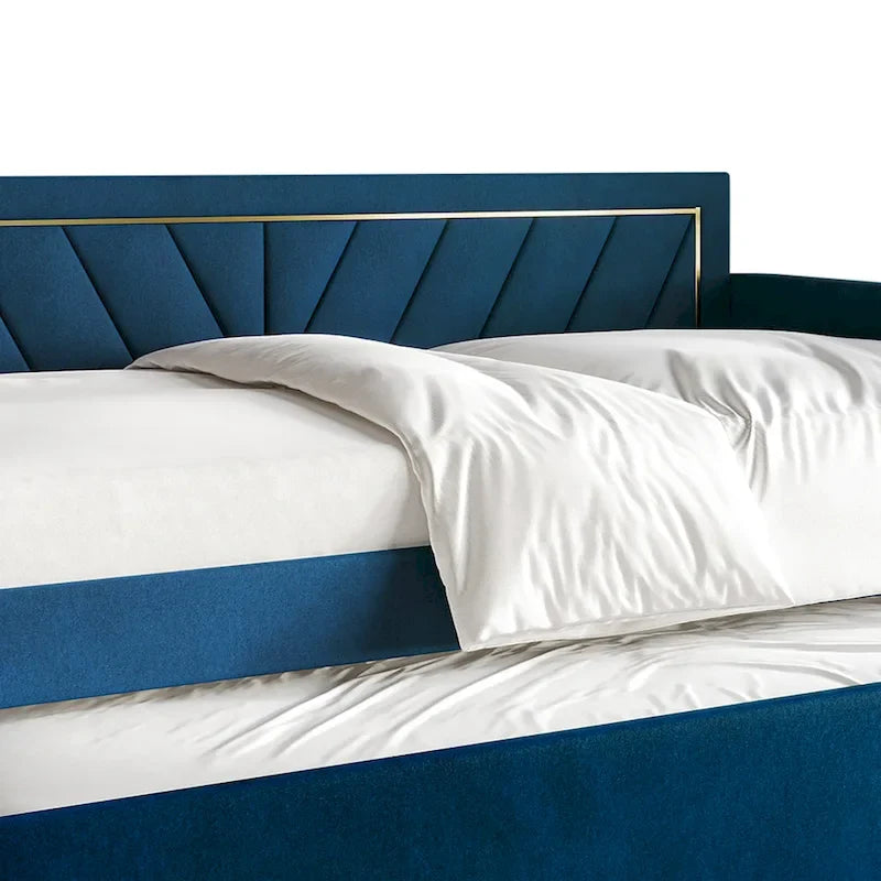 Glam Velvet Upholstered Twin Size Daybed with Trundle