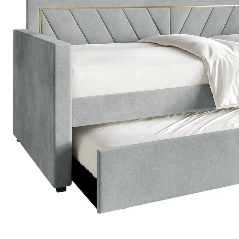 Glam Velvet Upholstered Twin Size Daybed with Trundle