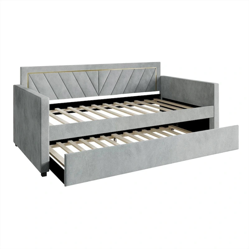 Glam Velvet Upholstered Twin Size Daybed with Trundle