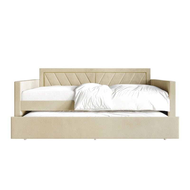 Glam Velvet Upholstered Twin Size Daybed with Trundle