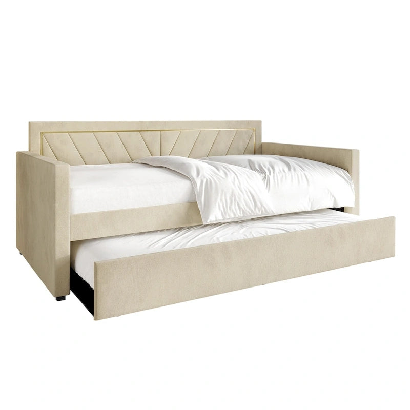 Glam Velvet Upholstered Twin Size Daybed with Trundle