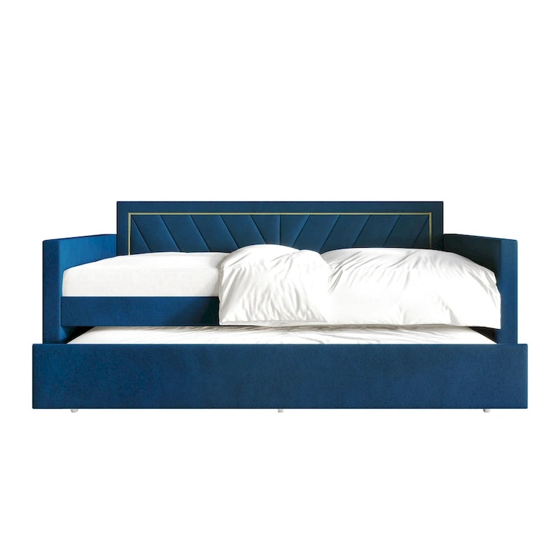 Glam Velvet Upholstered Twin Size Daybed with Trundle