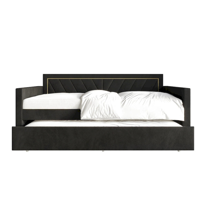 Glam Velvet Upholstered Twin Size Daybed with Trundle