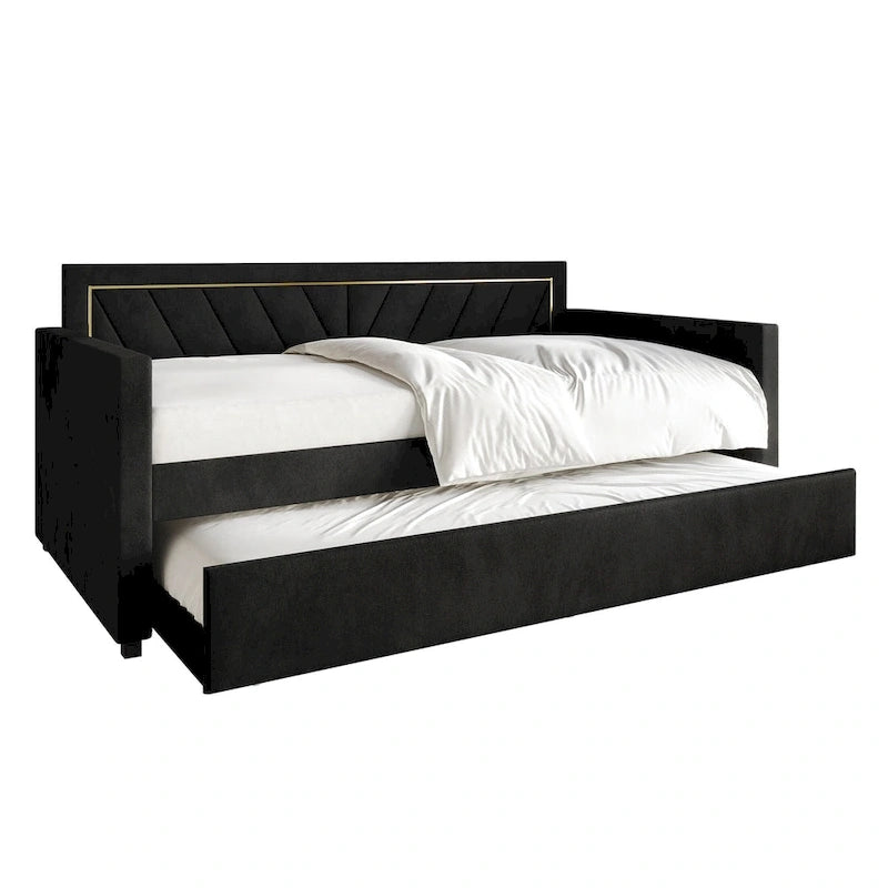 Glam Velvet Upholstered Twin Size Daybed with Trundle
