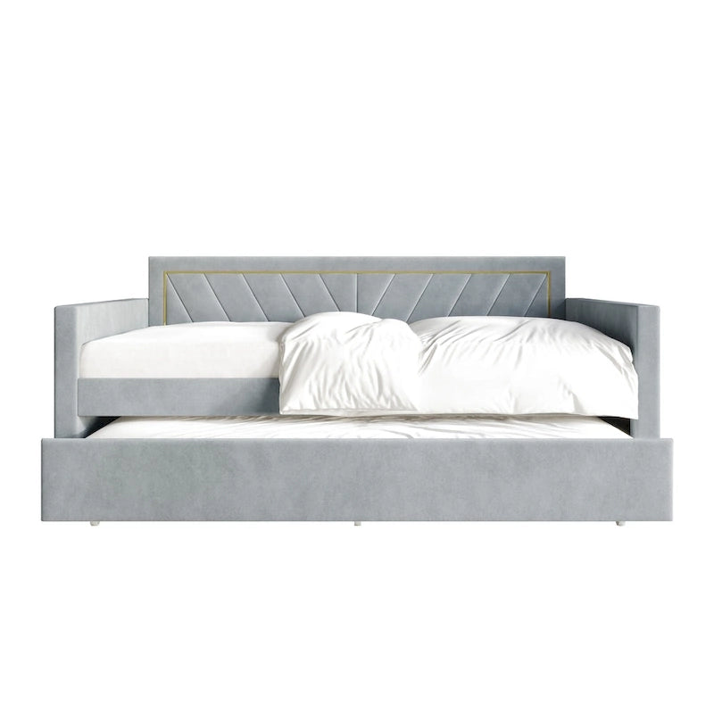 Glam Velvet Upholstered Twin Size Daybed with Trundle