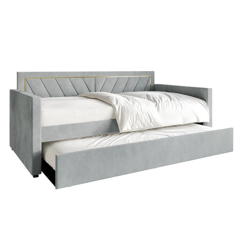 Glam Velvet Upholstered Twin Size Daybed with Trundle