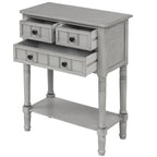 Narrow table, rustic entrance table, slim sofa table, three storage drawers and bottom shelf