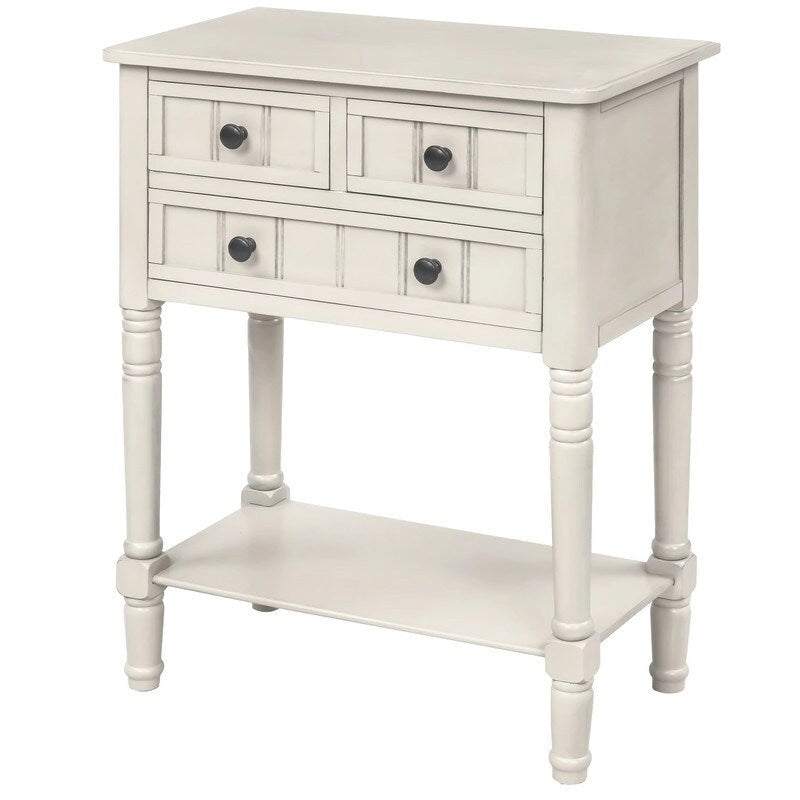 Narrow table, rustic entrance table, slim sofa table, three storage drawers and bottom shelf