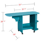 SEI Furniture Eastwick Expandable Rolling Sewing Table/Craft Station - Turquoise