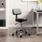 Adjustable Rolling Work Stool with Faux Leather Seat and Foldable Footrest, Versatile Stool for Home Office, Vanity,