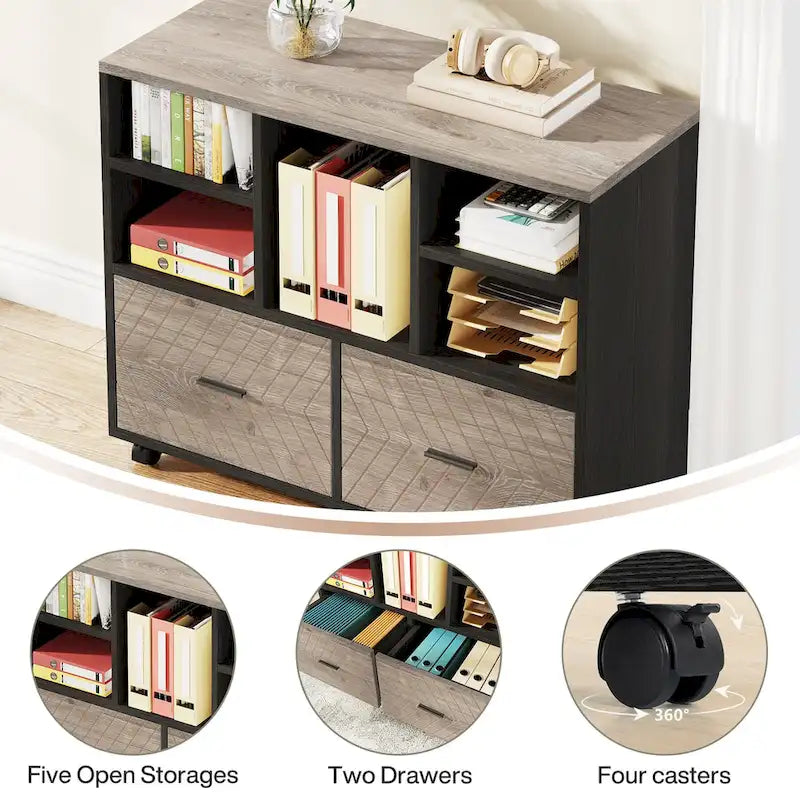 L-Shaped Executive Desk with File Cabinet