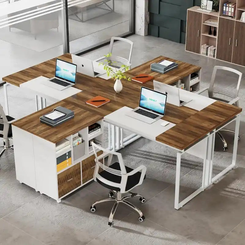 L-Shaped Executive Desk with File Cabinet