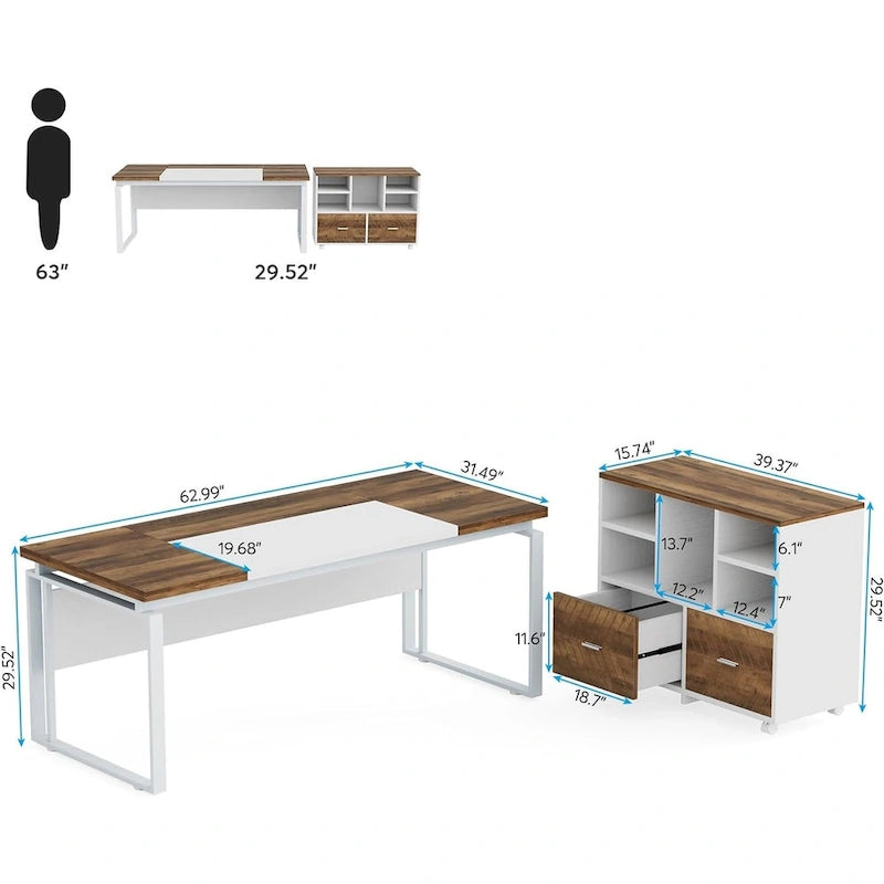 L-Shaped Executive Desk with File Cabinet