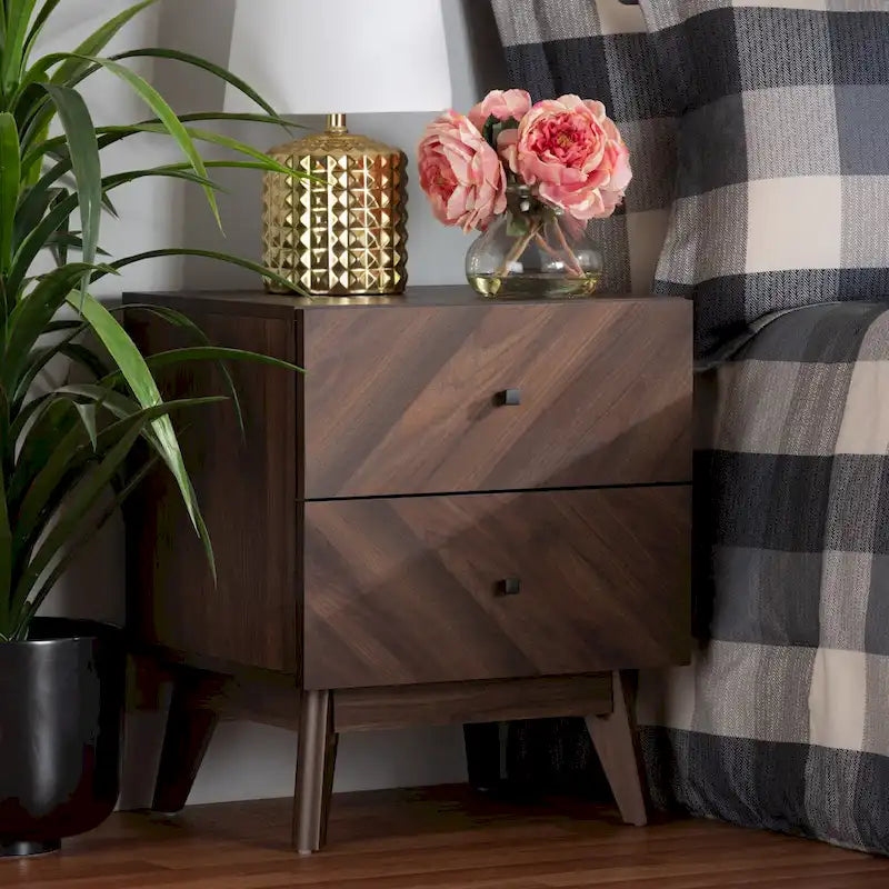 Hartman Mid-Century Modern Walnut Finished Wood 2-Drawer Nightstand