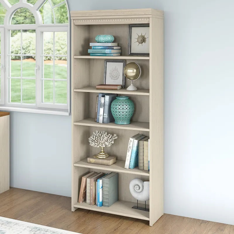 Fairview Antique White 5-shelf Bookcase - Antique - 29.57L x 12.09W x 68.94H