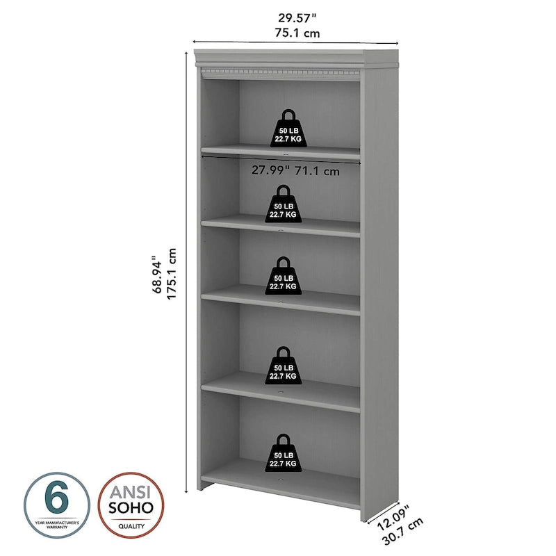 Fairview Antique White 5-shelf Bookcase - Antique - 29.57L x 12.09W x 68.94H