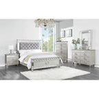 Gray Velvet Full Bed in Silver and Mirrored Finish