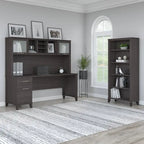 Somerset 72W Office Desk with Hutch and 5 Shelf Bookcase in Ash Gray