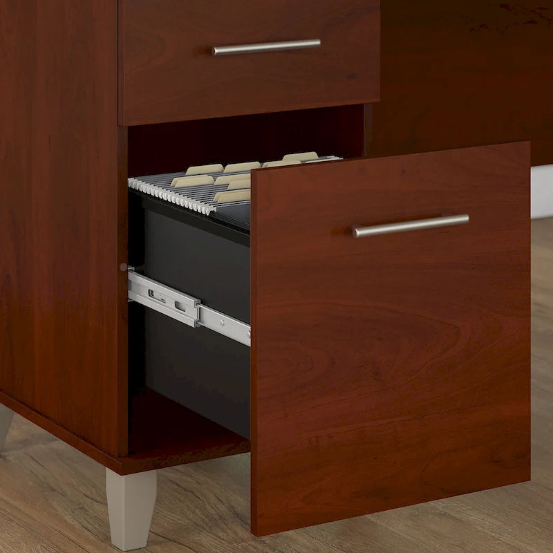Somerset 72W Office Desk with Hutch and 5 Shelf Bookcase in Ash Gray