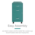 Space Solutions 18 Deep 3 Drawer Mobile Organizer Metal Cabinet, Teal