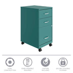 Space Solutions 18 Deep 3 Drawer Mobile Organizer Metal Cabinet, Teal