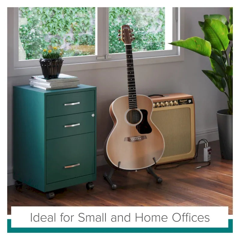 Space Solutions 18 Deep 3 Drawer Mobile Organizer Metal Cabinet, Teal
