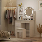 Timechee 31.5 Wide Makeup Vanity Set with Stool, Mirror,3 Color Light - 31.5W